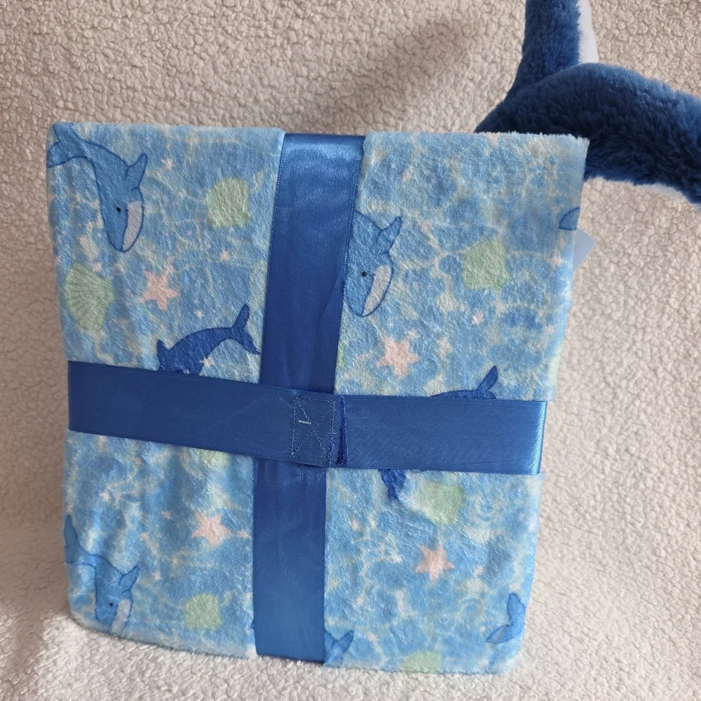 Whale Plush with Blanket Gift Set, Blue, 35